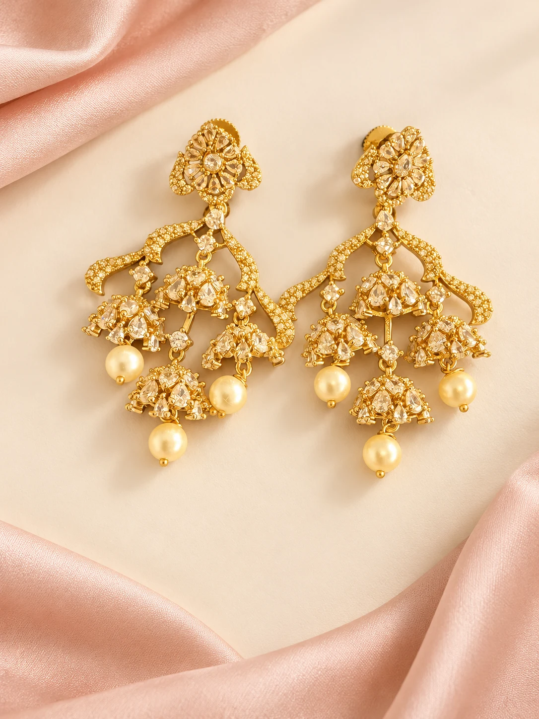 Gold-Tone Tiered Jhumka Drop Earrings — main view on an ivory and blush background